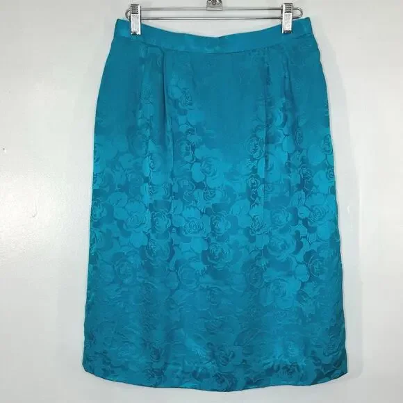 VTG 80s ADRIANNA PAPELL Women Skirt/Jackets Set Floral Long Sleeve Silk 12P Blue - Picture 4 of 14